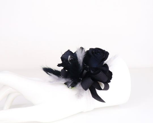 Black Rose & Crystal Wrist Corsage