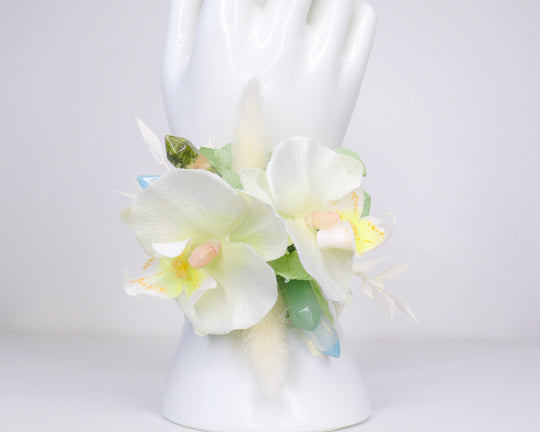 White Orchid & Crystal Wrist Corsage