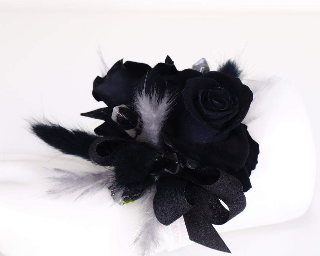 Black Rose & Crystal Wrist Corsage