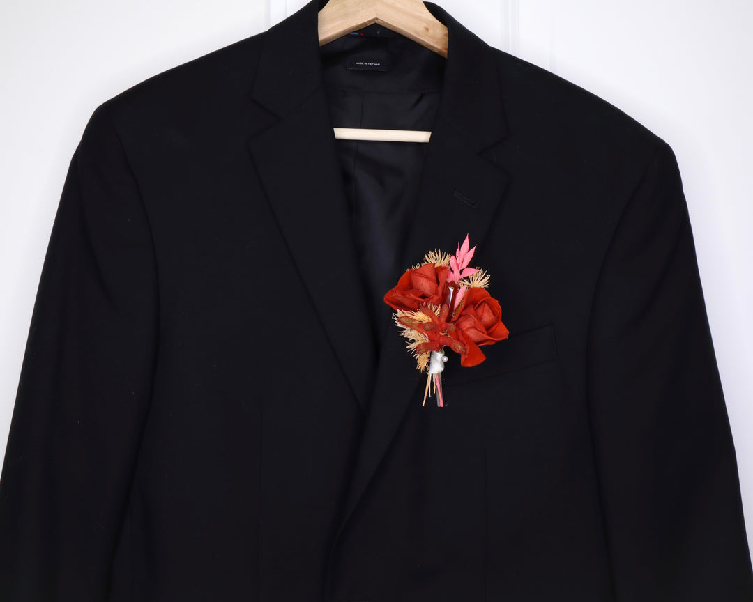 Warm Toned Rose & Crystal Pin On Boutonnière