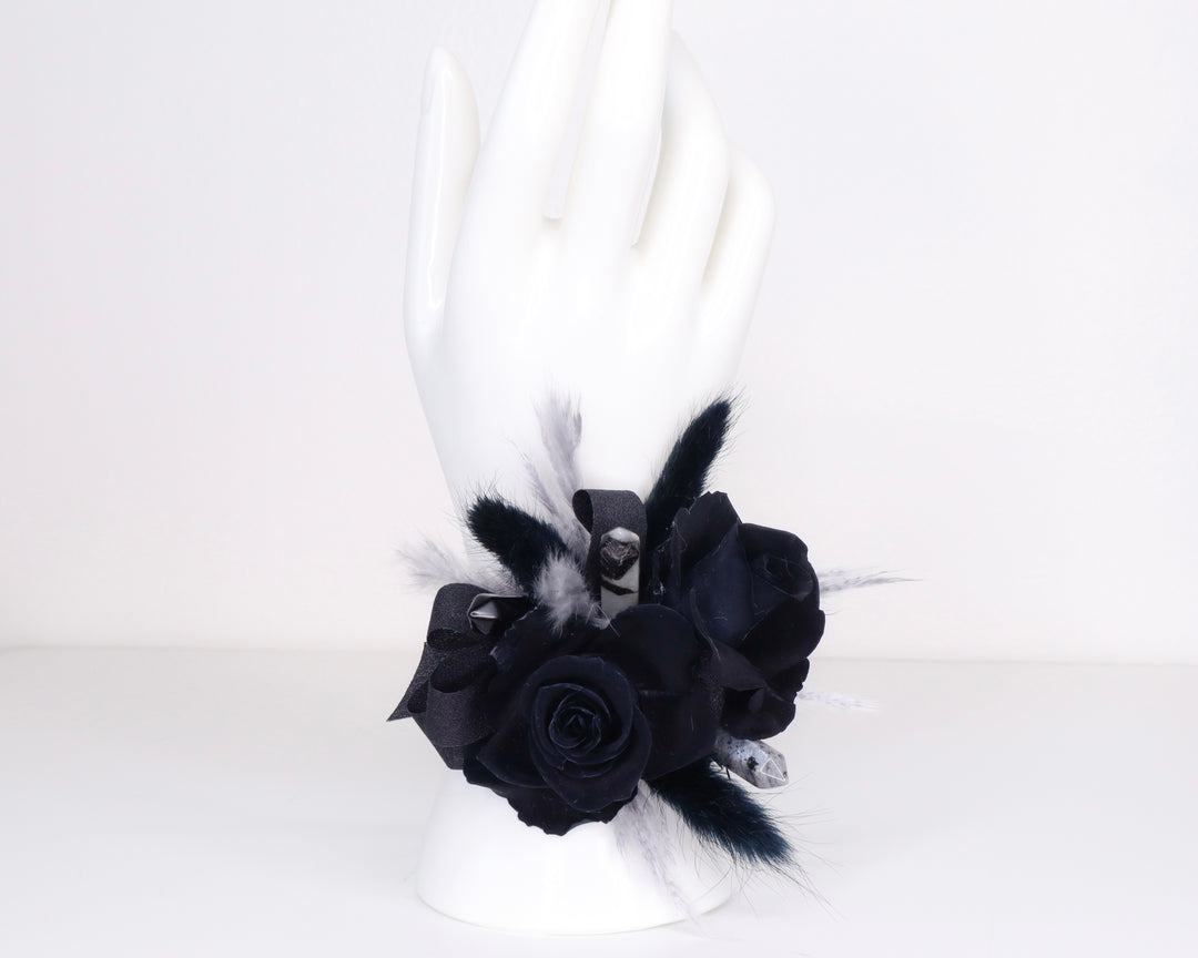 Black Rose & Crystal Wrist Corsage