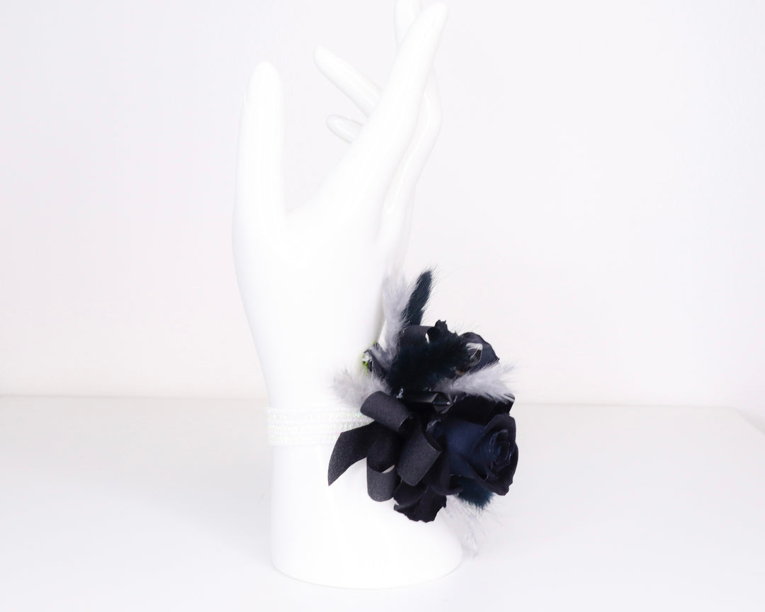 Black Rose & Crystal Wrist Corsage