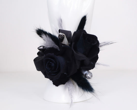 Black Rose & Crystal Wrist Corsage