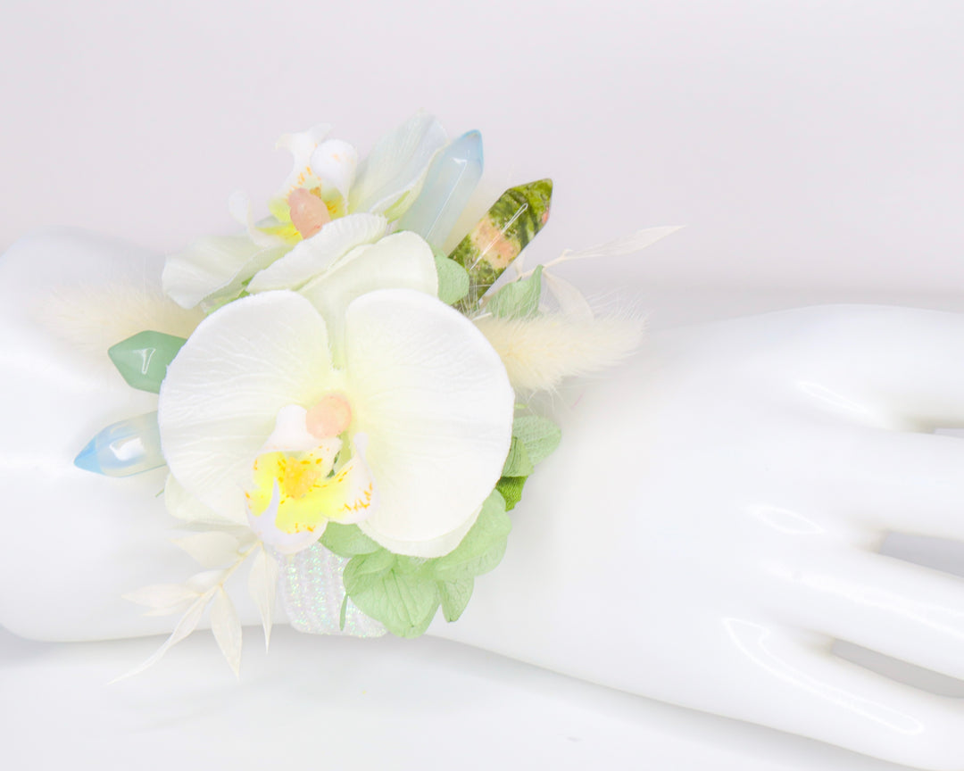 White Orchid & Crystal Wrist Corsage