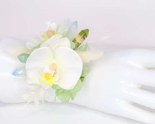 White Orchid & Crystal Wrist Corsage