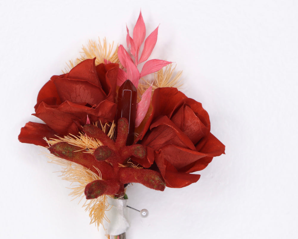 Warm Toned Rose & Crystal Pin On Boutonnière