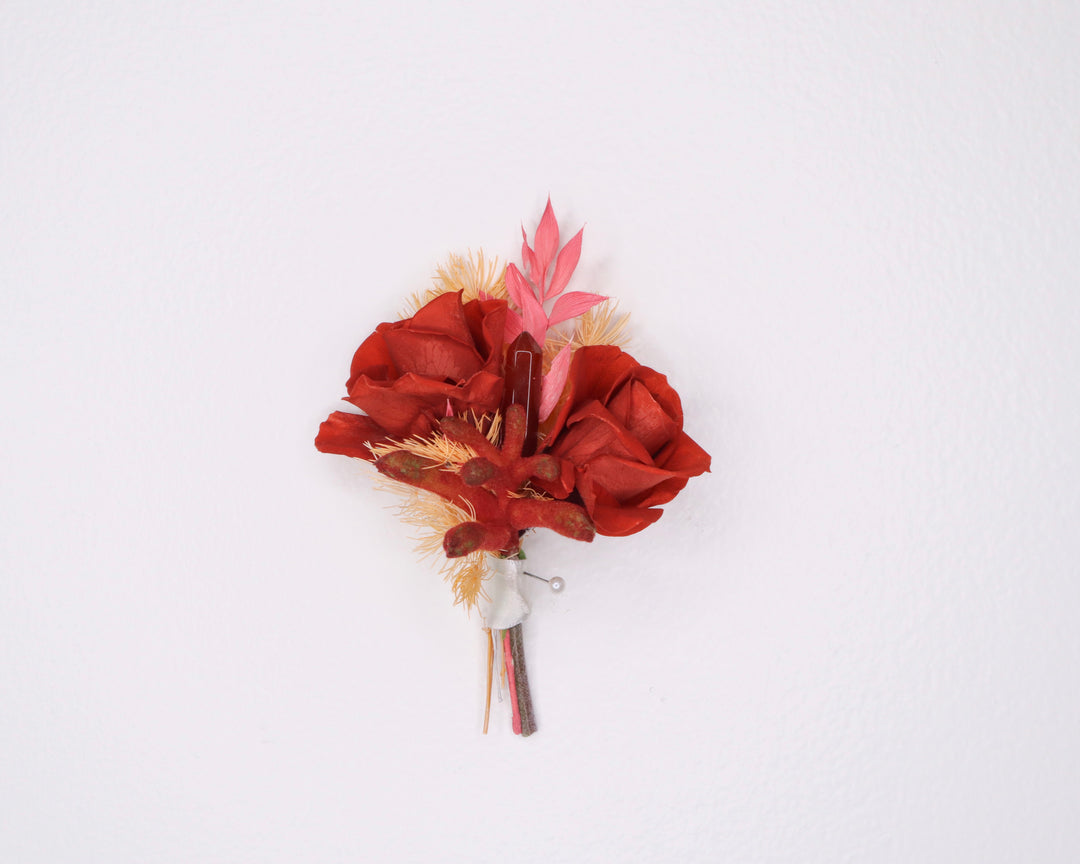 Warm Toned Rose & Crystal Pin On Boutonnière