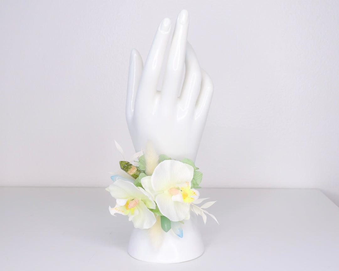 White Orchid & Crystal Wrist Corsage