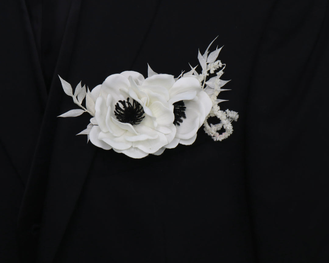 White Anemone Pocket Boutonnière