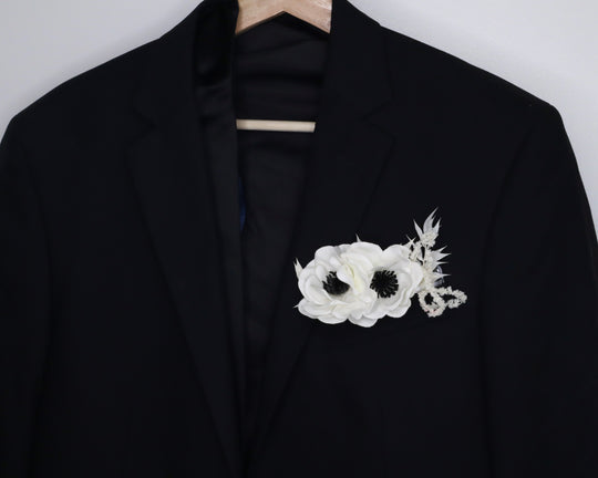 White Anemone Pocket Boutonnière